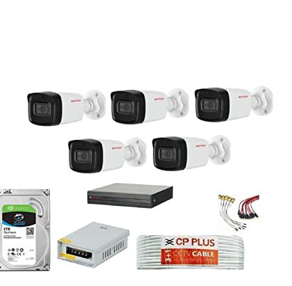 CP Plus 5MP Camera Combo Kit with (8Ch DVR, 5 Bullet Cameras, 2 TB HDD, Power Supply, 90Mtr Cable and Connectors) 5 MegaPixel CCTV Security Camera Set