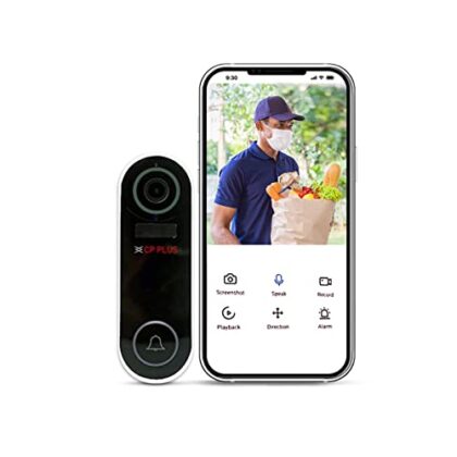 CP PLUS Smart WiFi Wireless Video Doorbell | 2MP Full HD Video | Super Wide View Angle | Night Vision | Real-Time Two-Way Audio | SD Slot up to 128GB | 20 Chime Melodies – CP-L23, Black