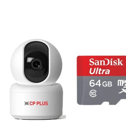 CPPLUS 2MP Full HD Smart Wi-fi CCTV Home Security Camera|360° View|2WayTalk|CloudMonitor|Motion|NightVision|64GB SD Card|15mtr-CP-E25A(2MP with 64GB Storage)